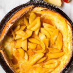 apple dutch baby pancake in skillet