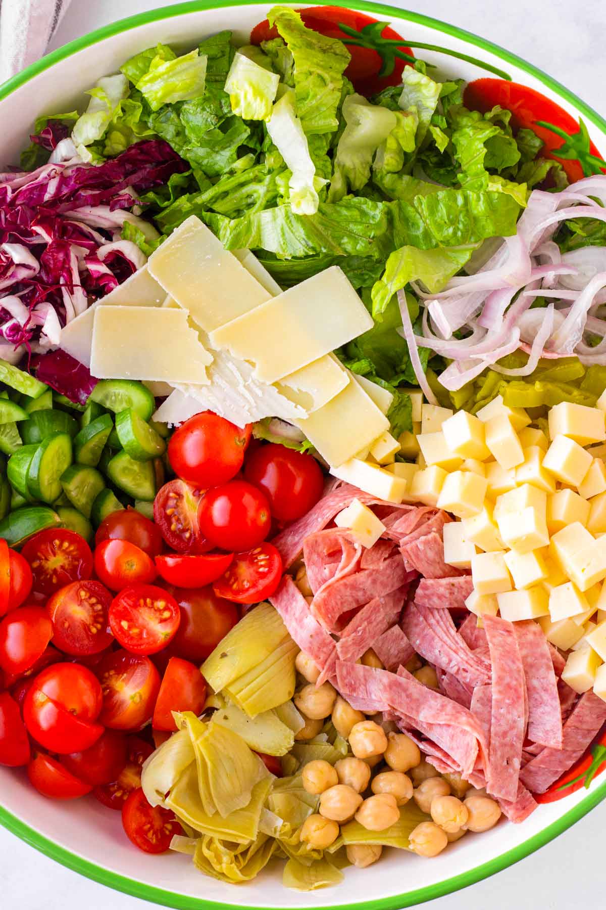 all ingredients for salad in a bowl