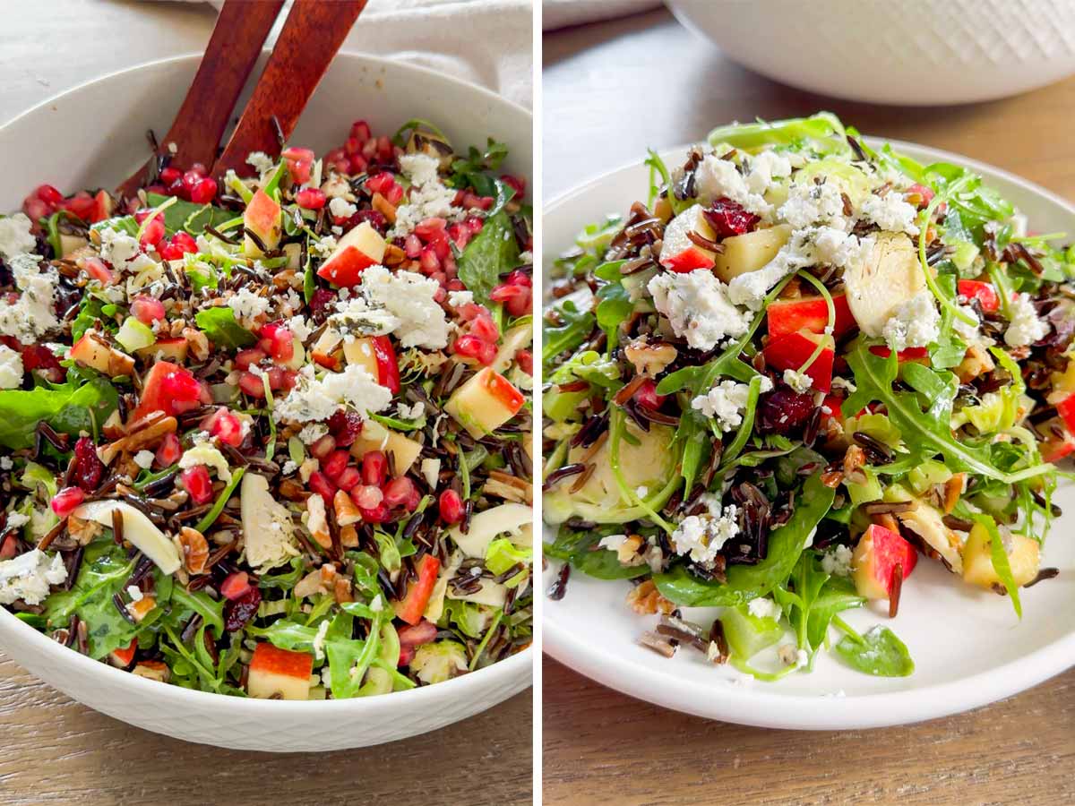 serving and garnishing wild rice salad