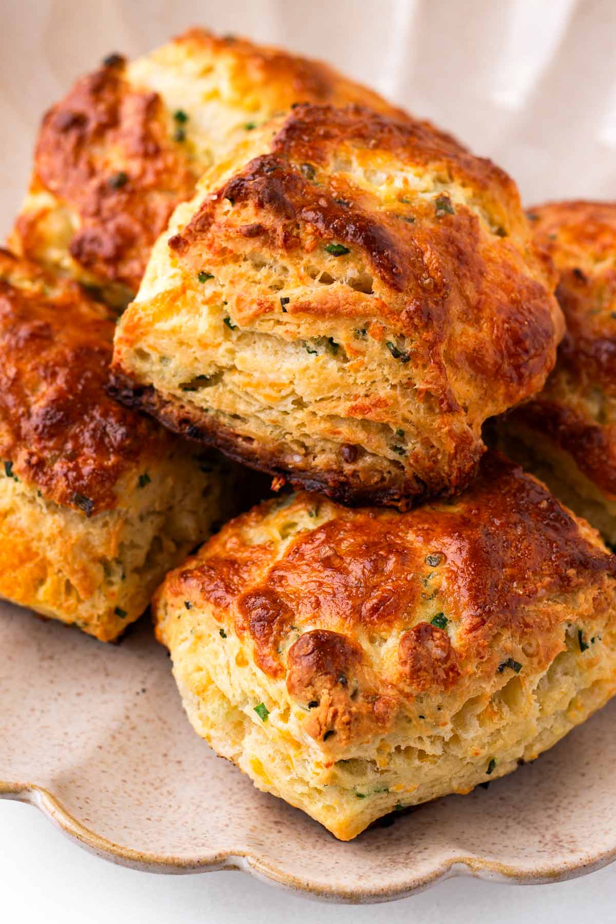 stacked cheddar chive biscuits