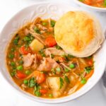 slow cooked chicken stew with biscuit