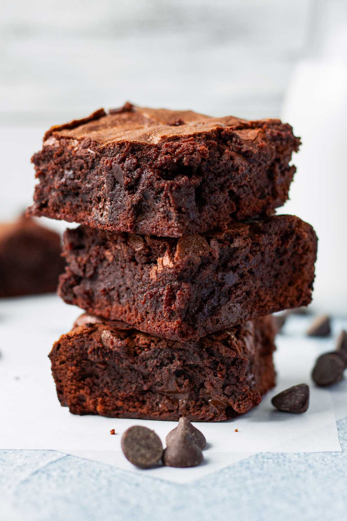 stacked fudgy and cakey brownies