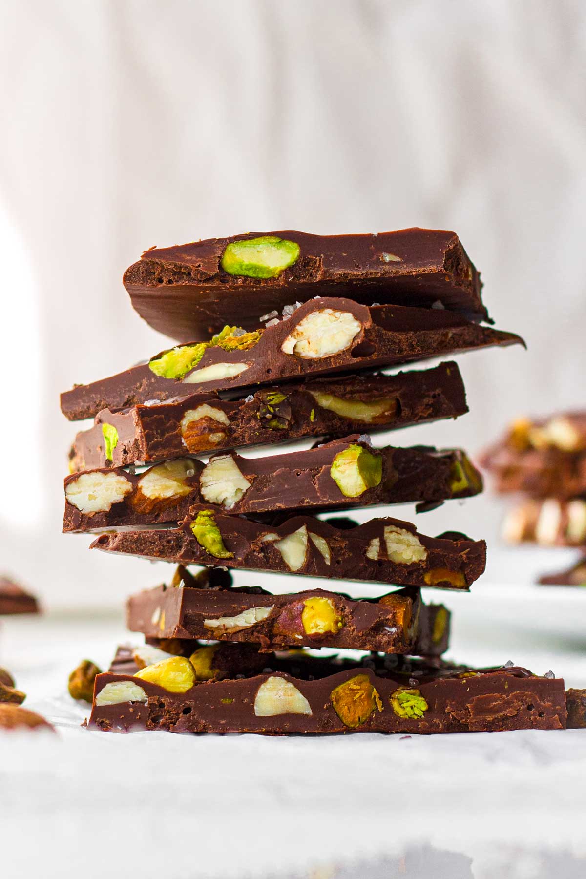 stacked pistachio almond chocolate bark