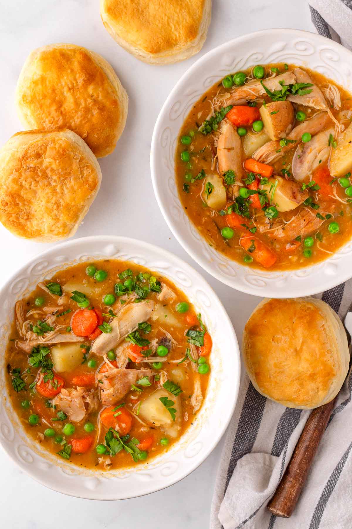 two bowls of crockpot chicken stew