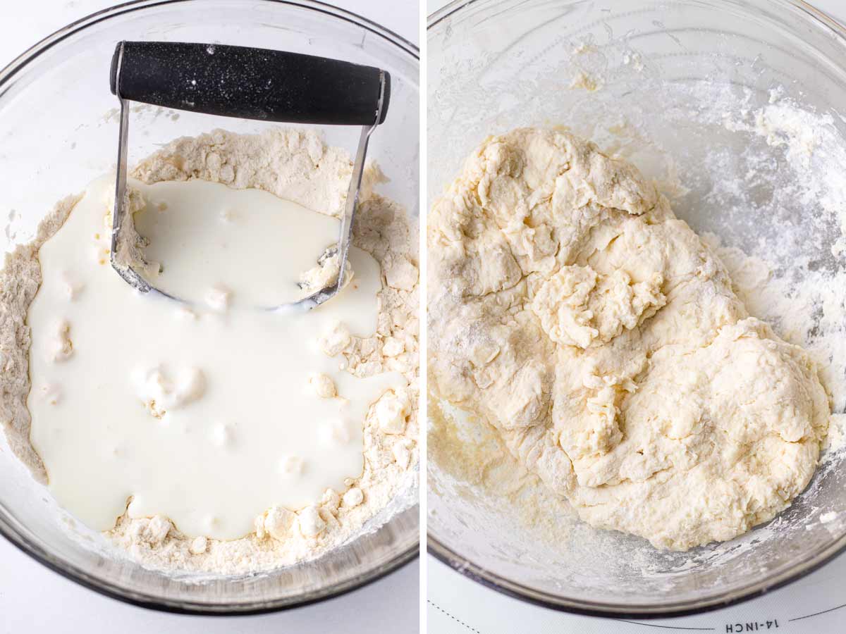 adding buttermilk to form the dough