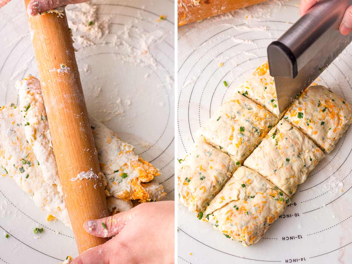 cutting the dough into squares