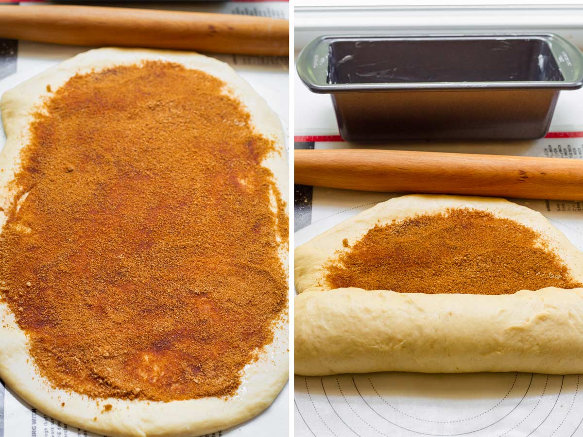 adding filling and rolling bread