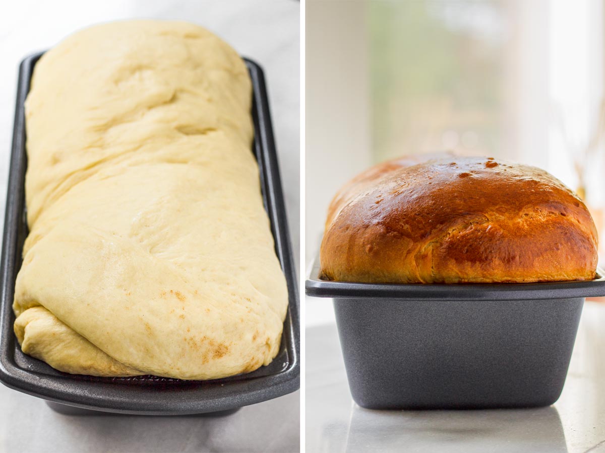 rolled cinnamon bread in loaf pan