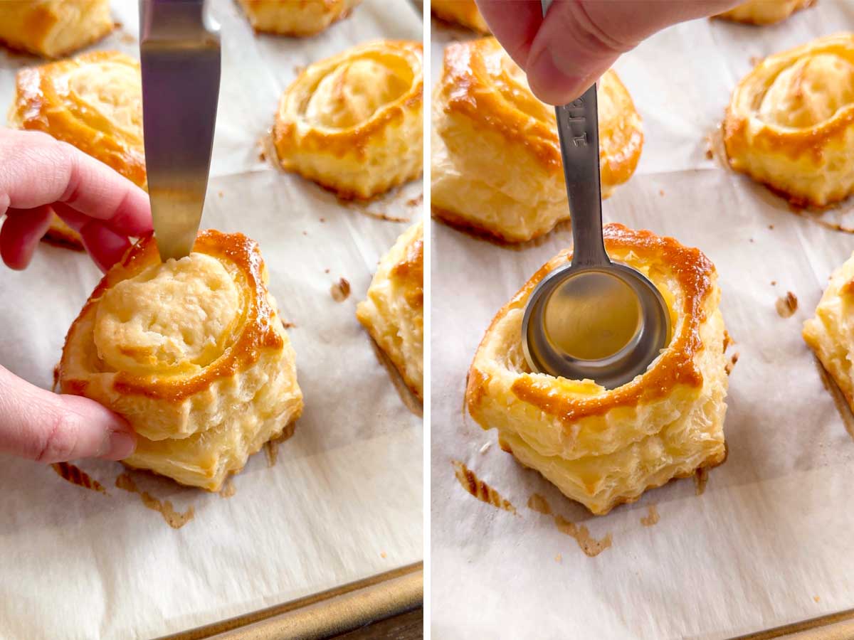 cutting the puff pastry shells