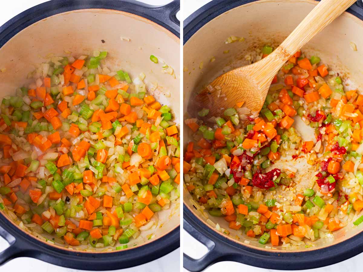 sauteeing the vegetable and aromatic base