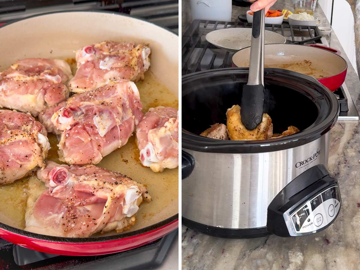 searing chicken and transferring to slow cooker