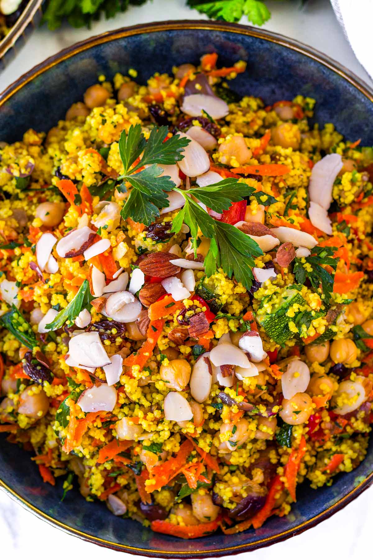 bowl of moroccan couscous salad