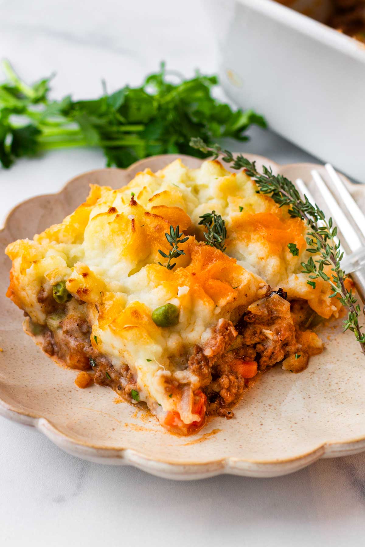 a slice of beef cottage pie