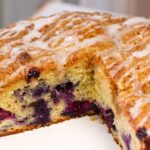 blueberry coffee cake with lemon glaze