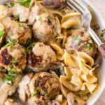 meatball stroganoff over egg noodles