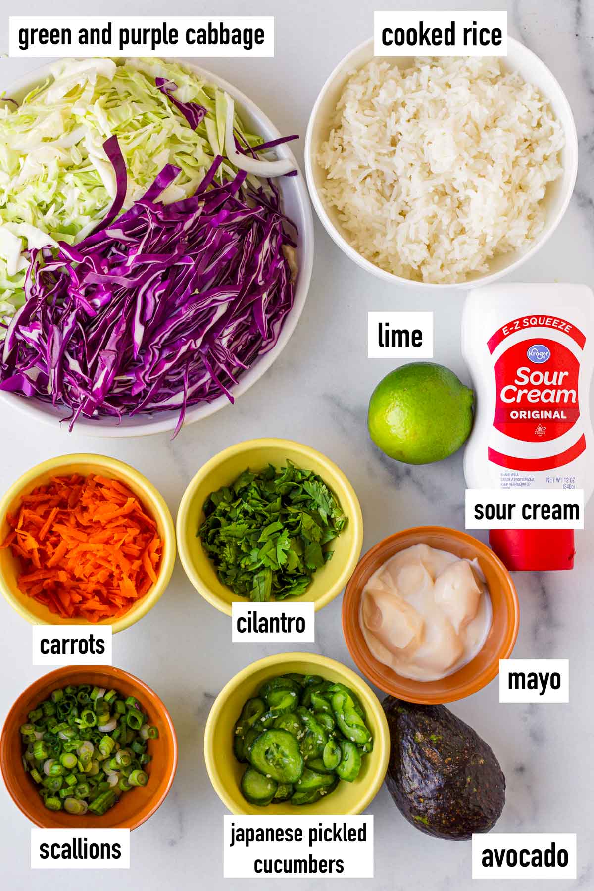 labeled ingredients for toppings