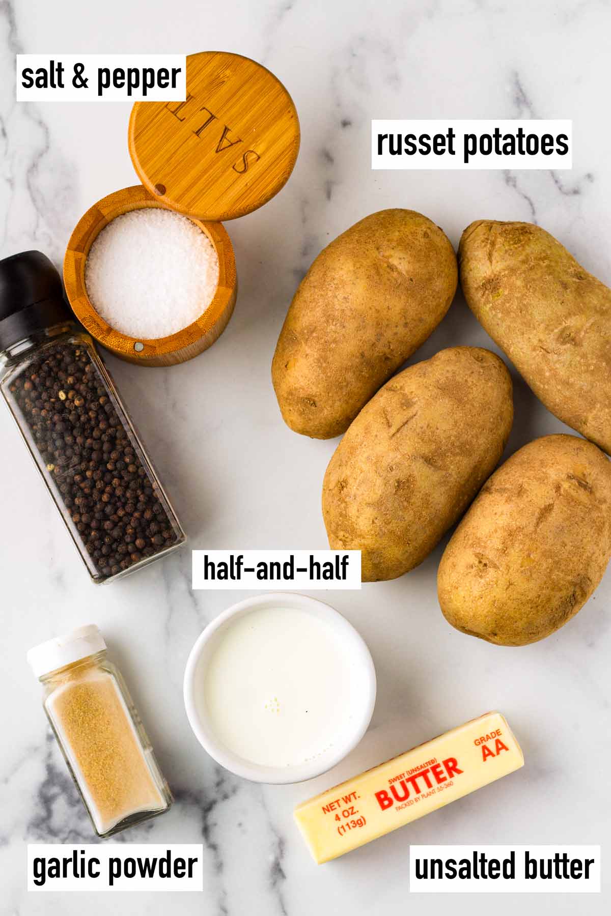 labeled ingredients for mashed potatoes