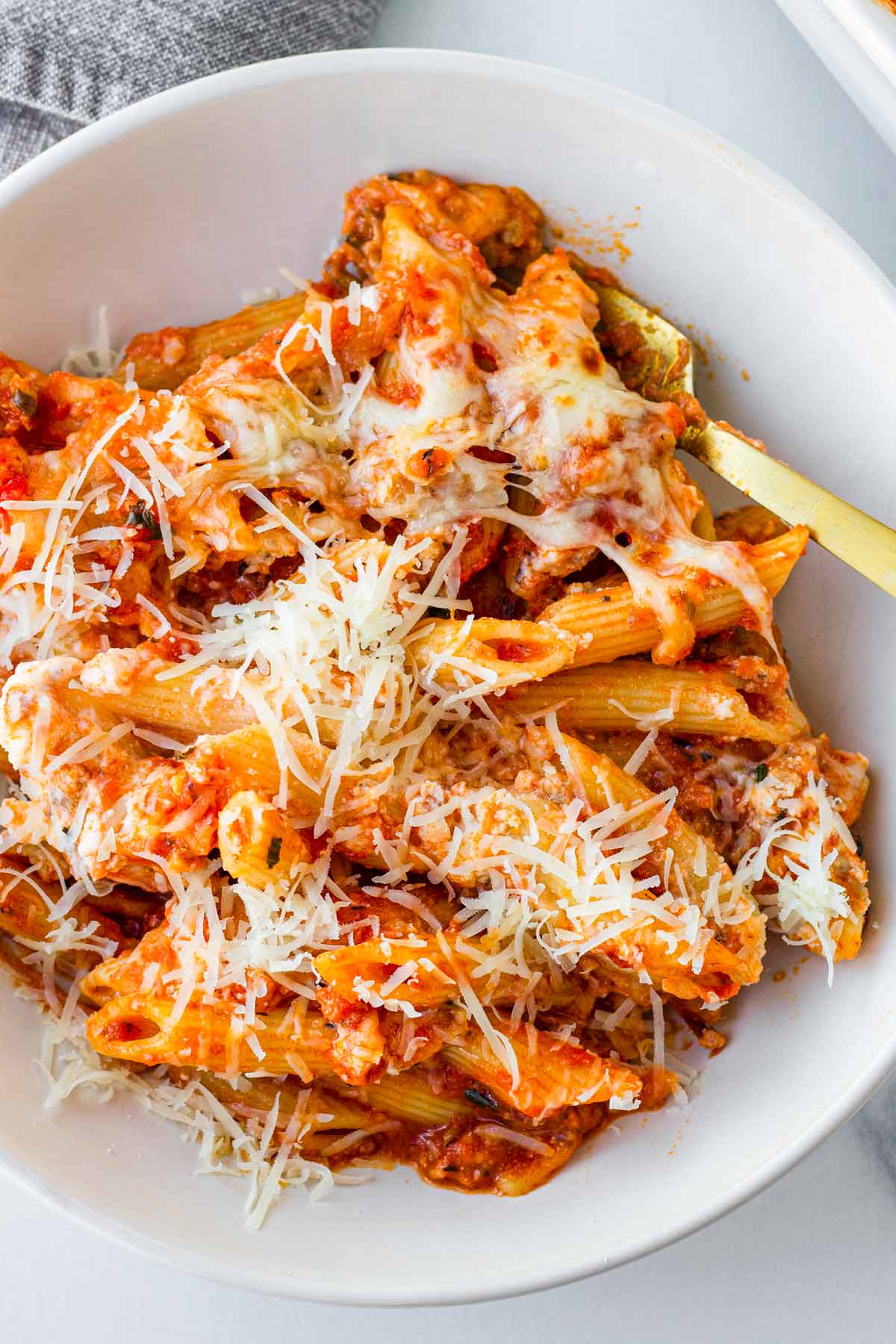 pasta bowl with meat sauce and cheese