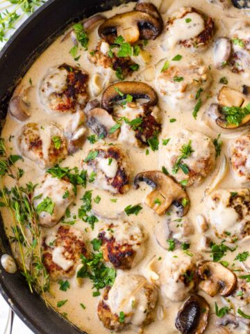 skillet meatball stroganoff with garnish