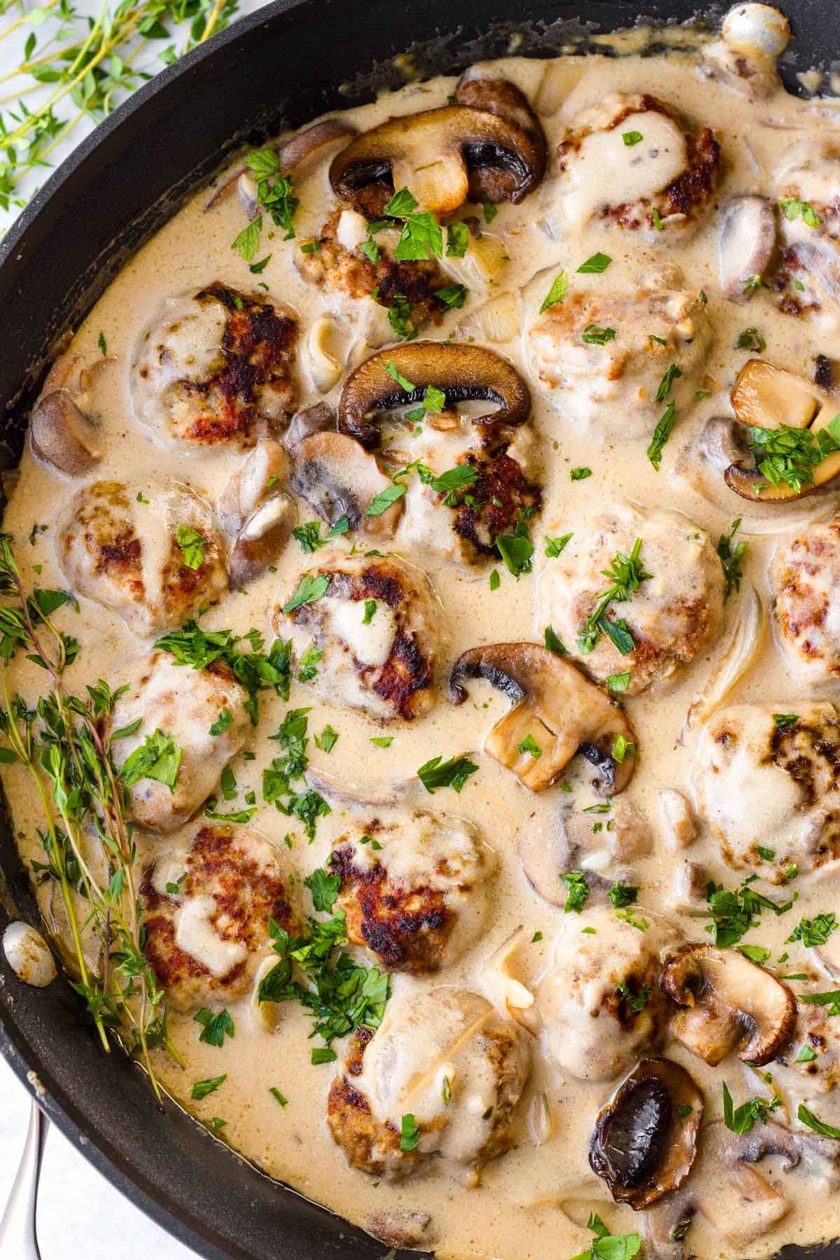 skillet meatball stroganoff with garnish