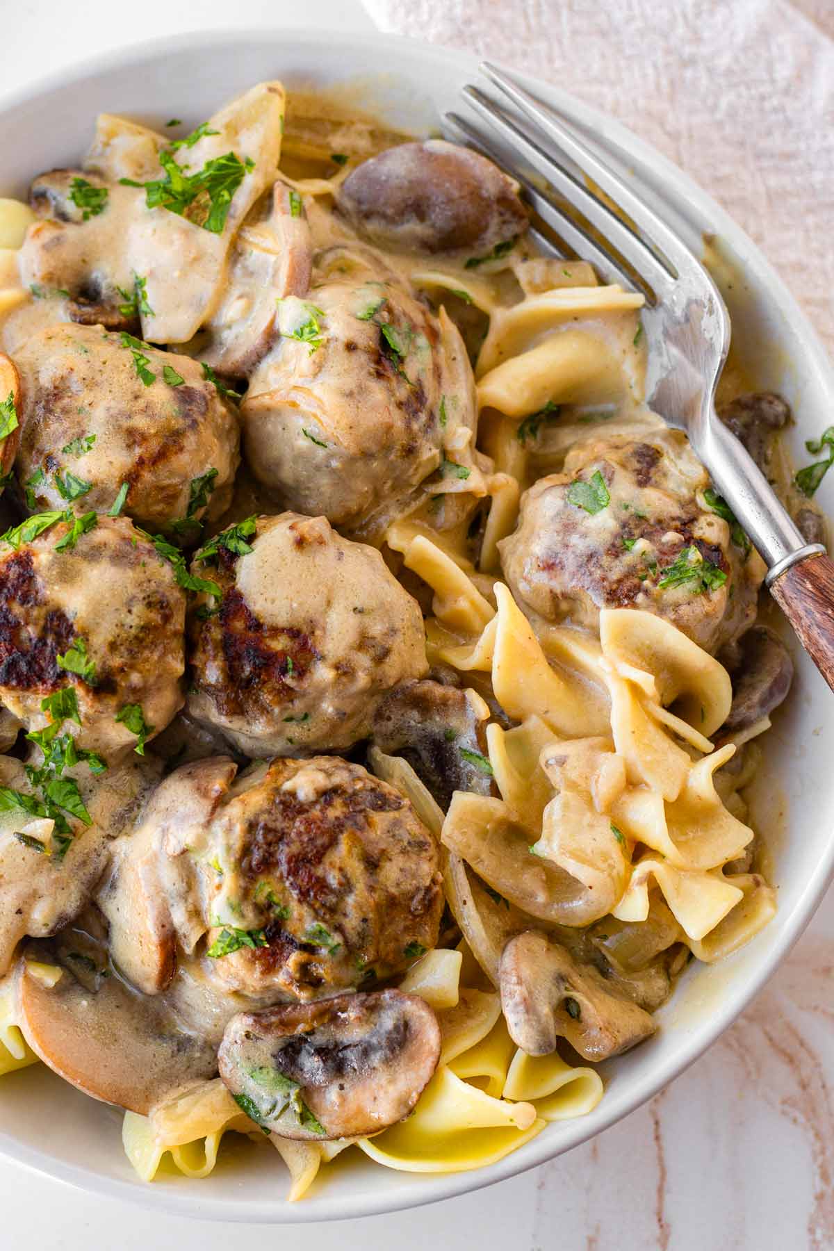 meatball stroganoff with egg noodles