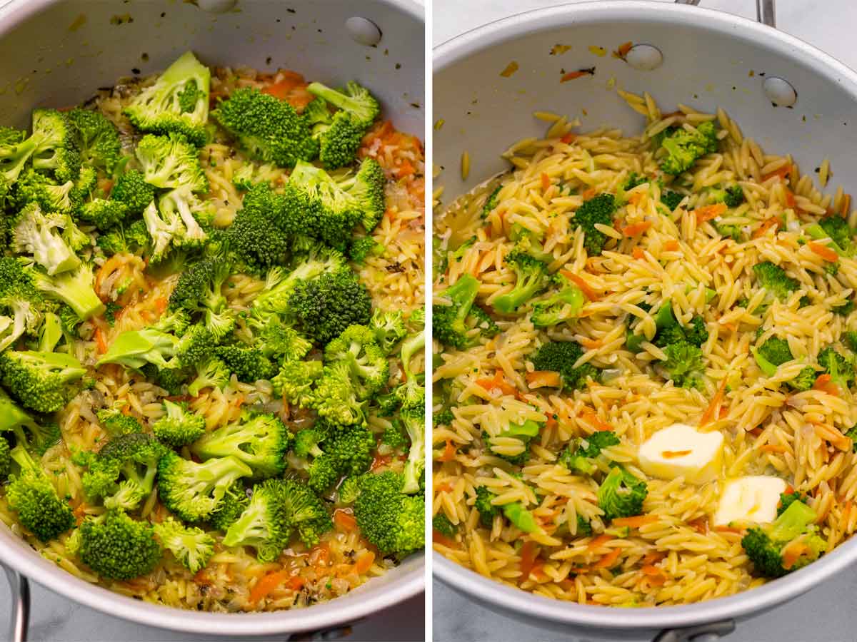 adding broccoli and butter