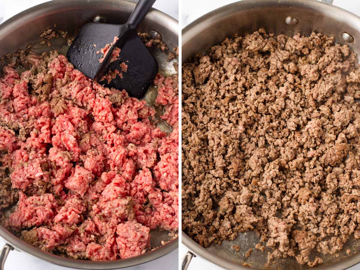 cooking ground beef in skillet