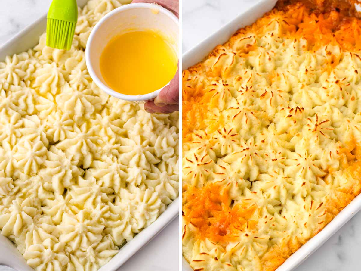 brushing potatoes with melted butter