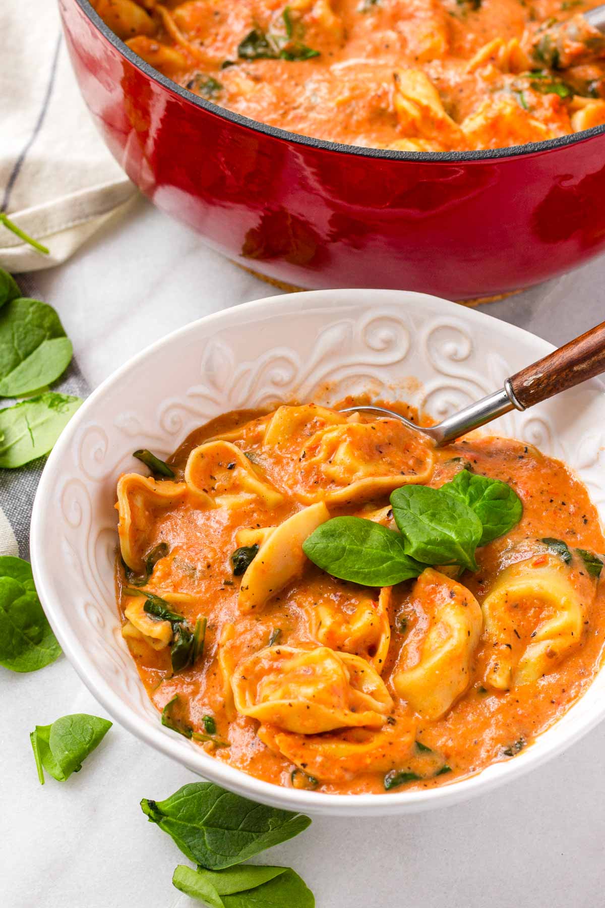 bowl of tomato tortellini soup