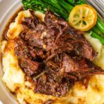 honey balsamic pot roast with potatoes and broccoli