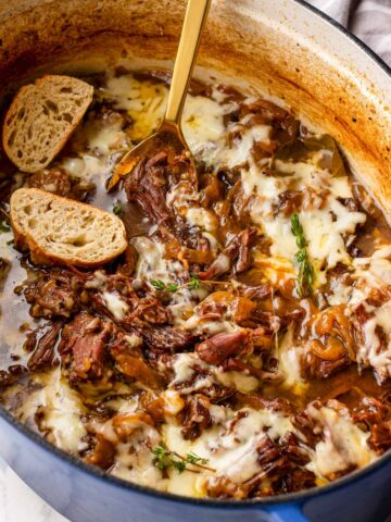 dutch oven french onion pot roast with cheese