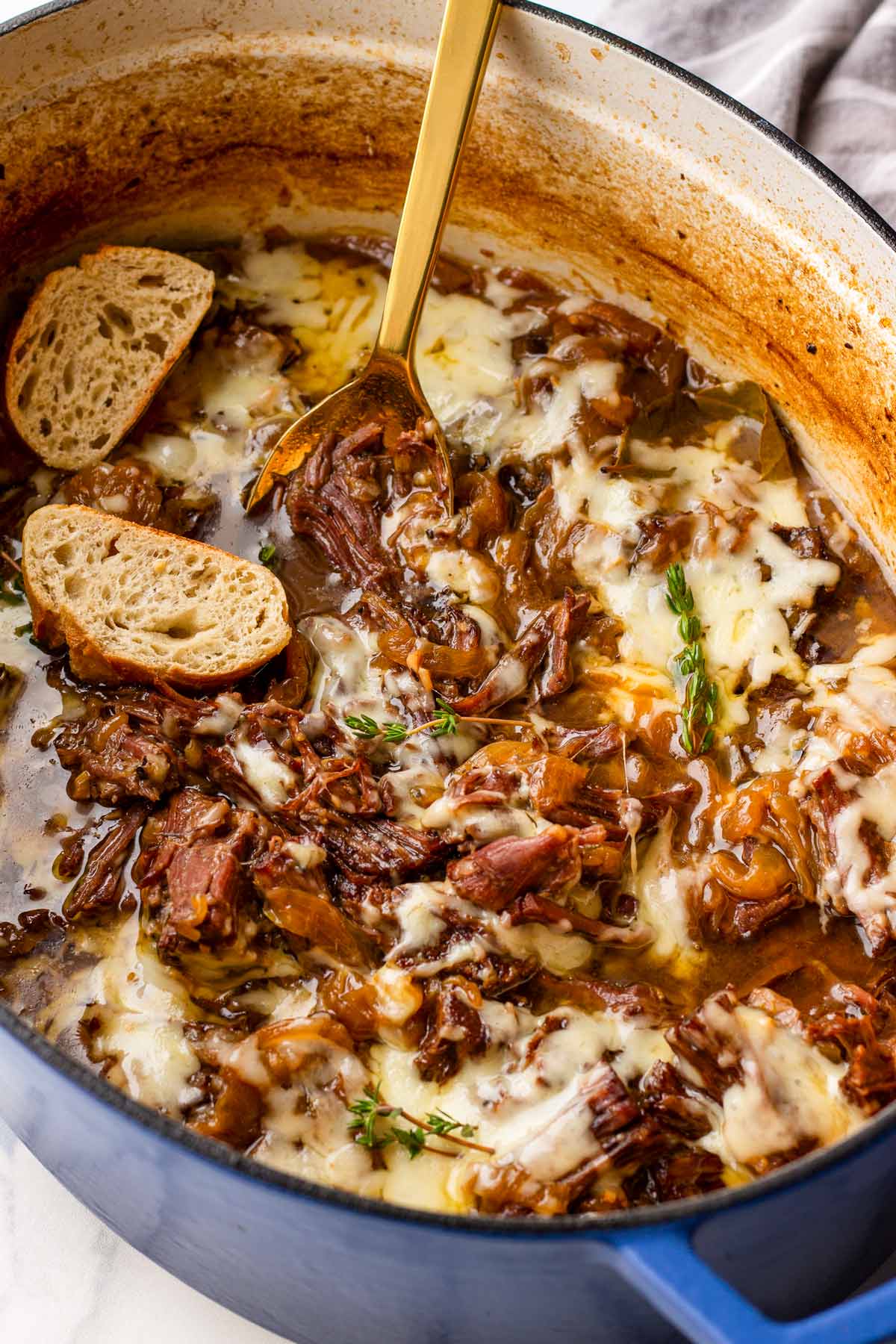 dutch oven french onion pot roast with cheese