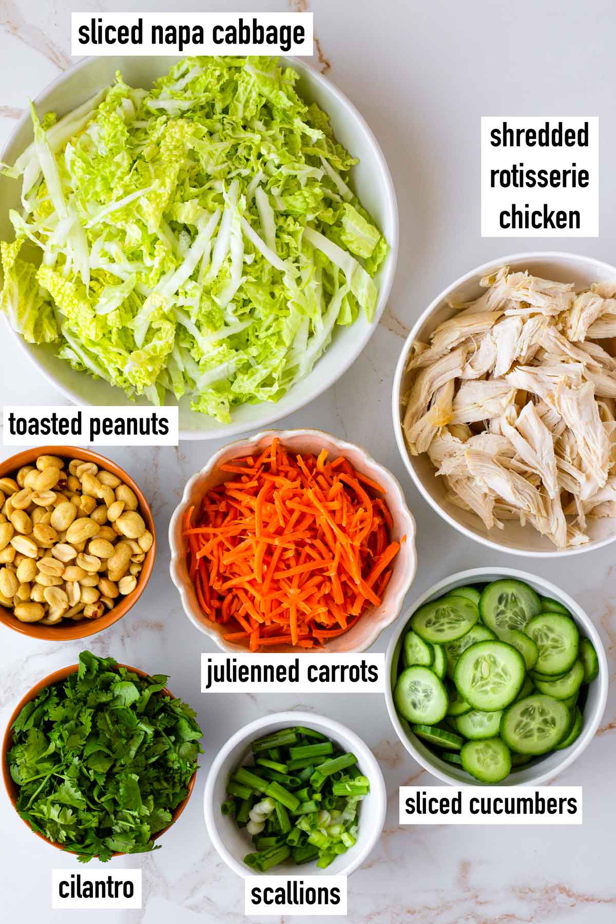 labeled ingredients for salad