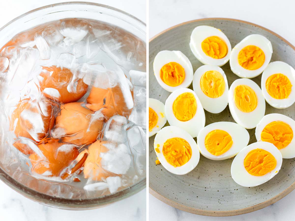 eggs in ice and sliced in half