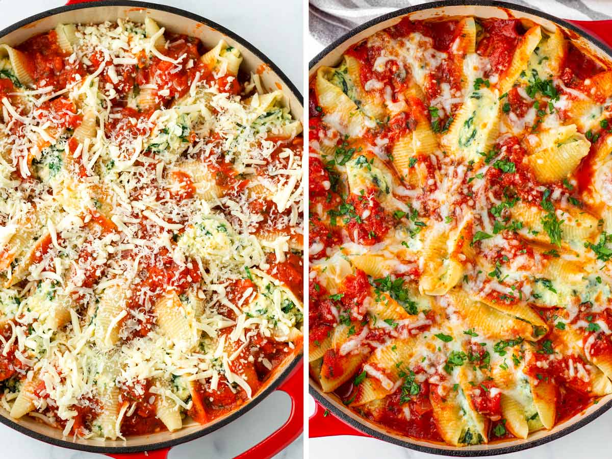 pasta topped with cheese and baked