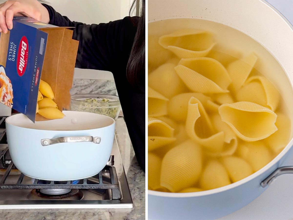 cooking pasta in a pot