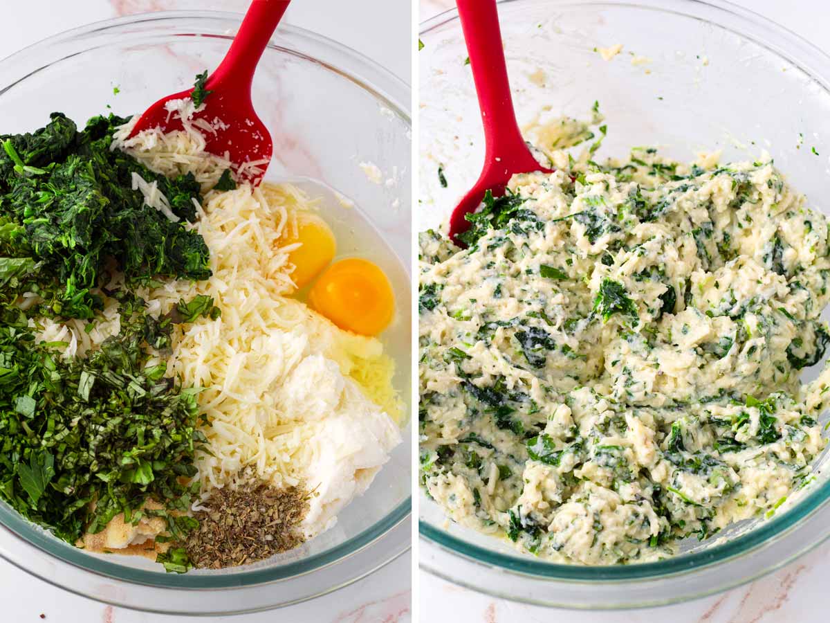 combining the filling in a bowl