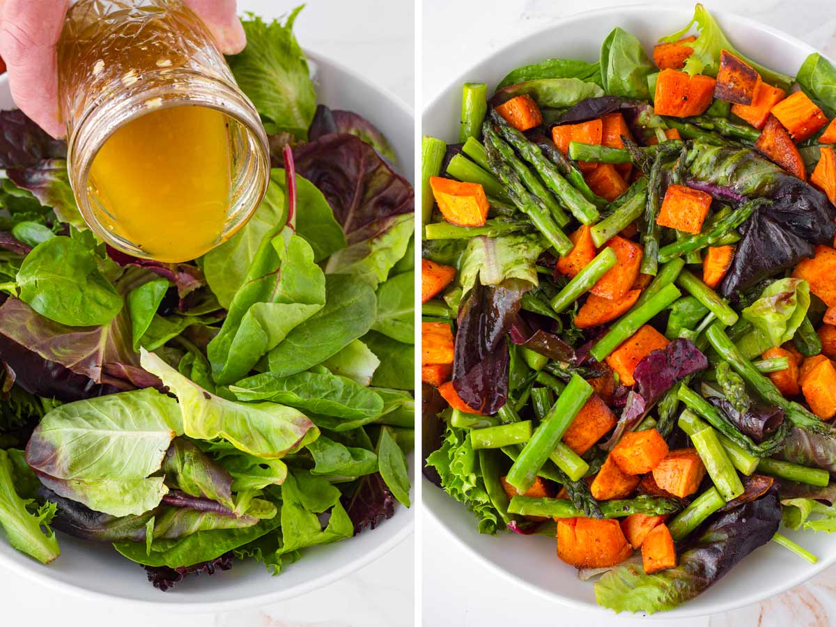 assembling salad in a large bowl