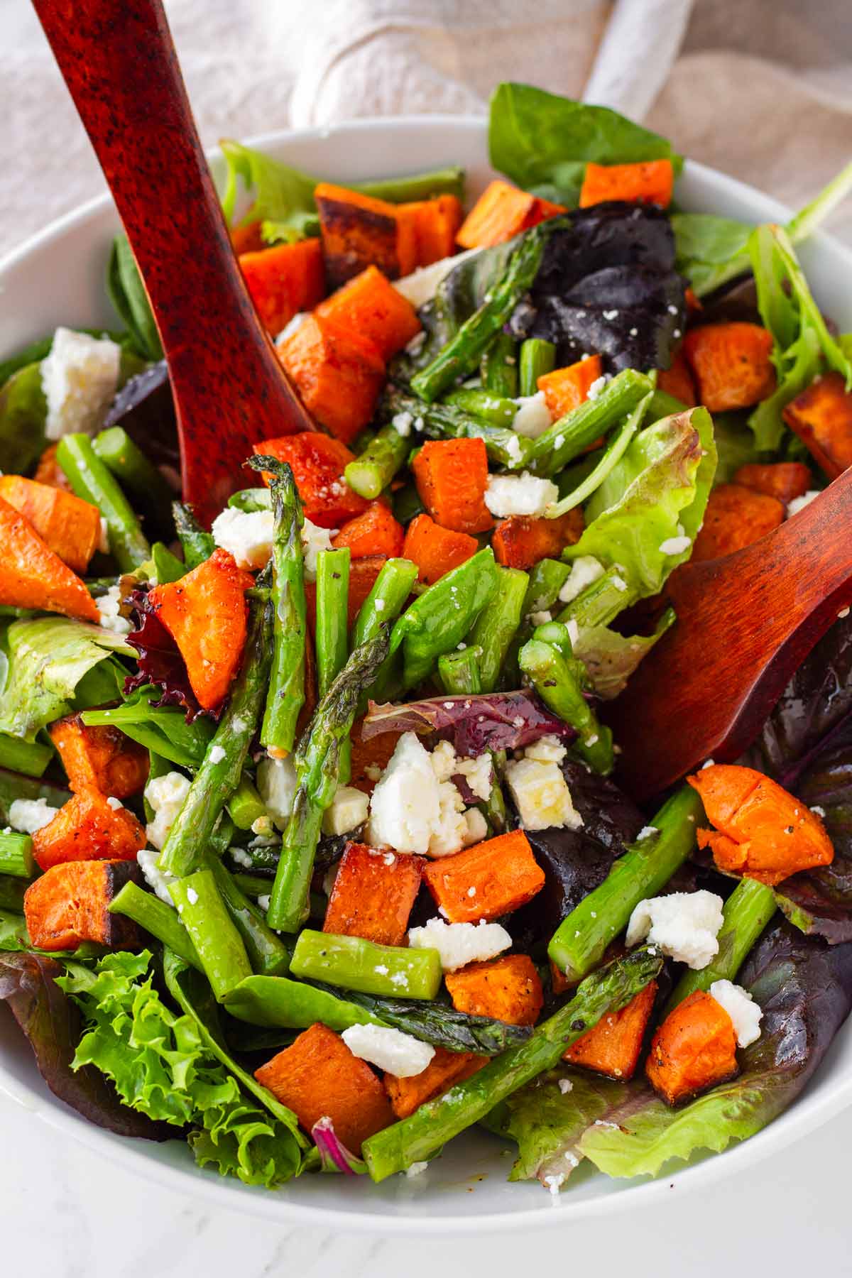 tossed sweet potato salad with asparagus