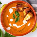 tomato basil bisque with grilled cheese croutons