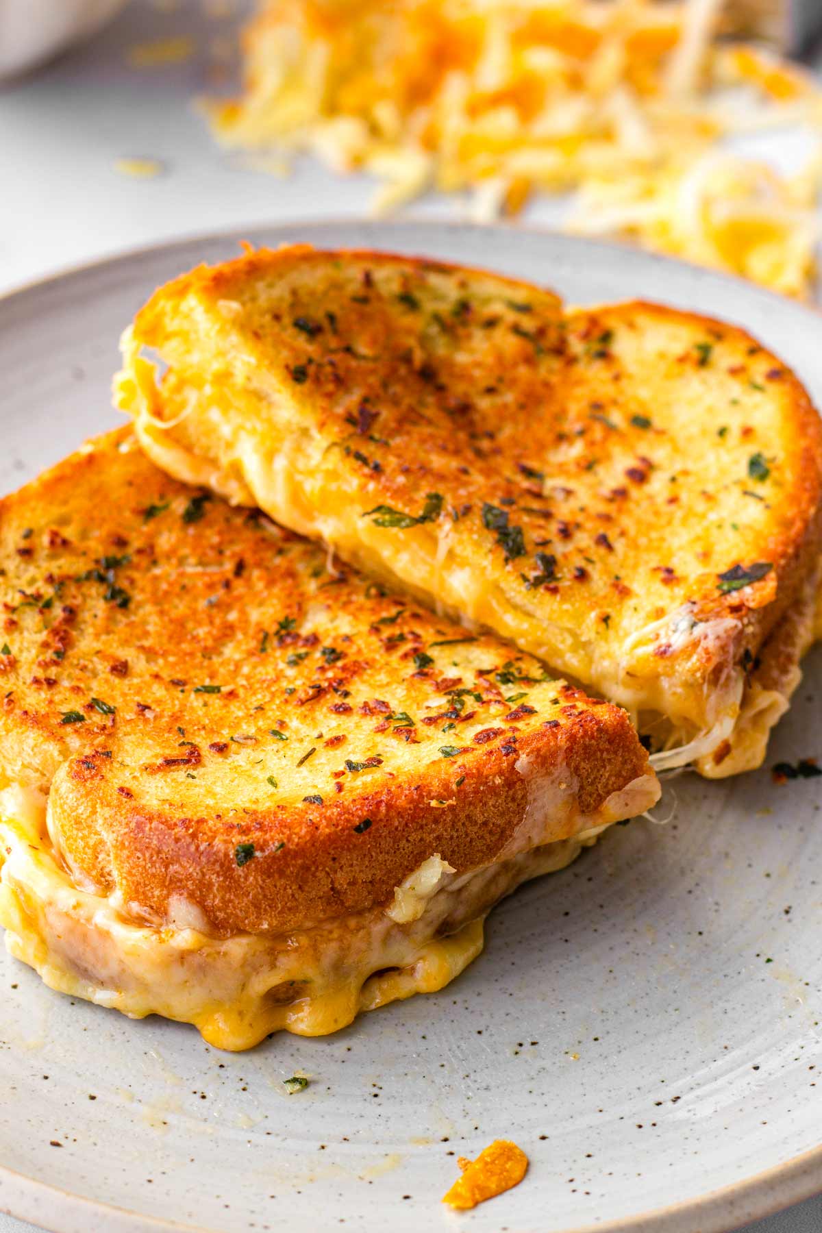 garlic bread grilled cheese melty