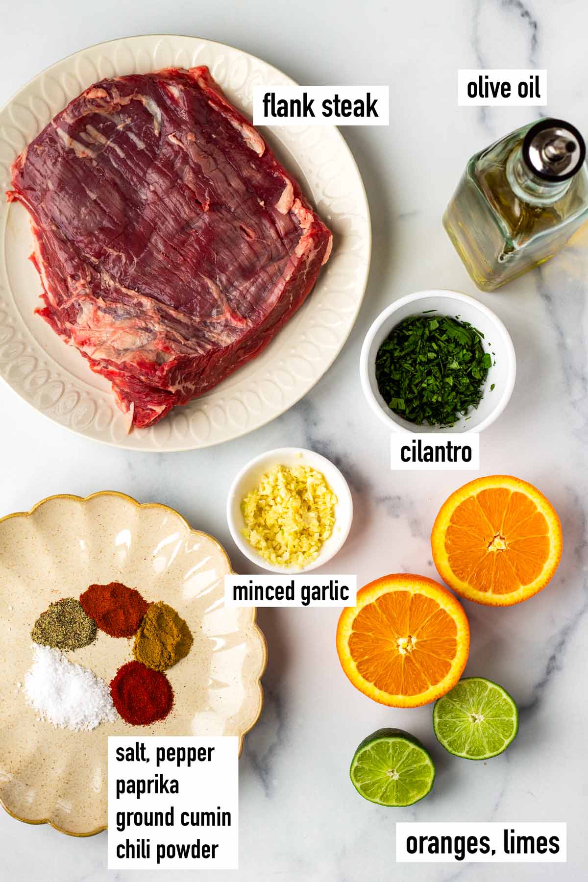 labeled ingredients for the marinade