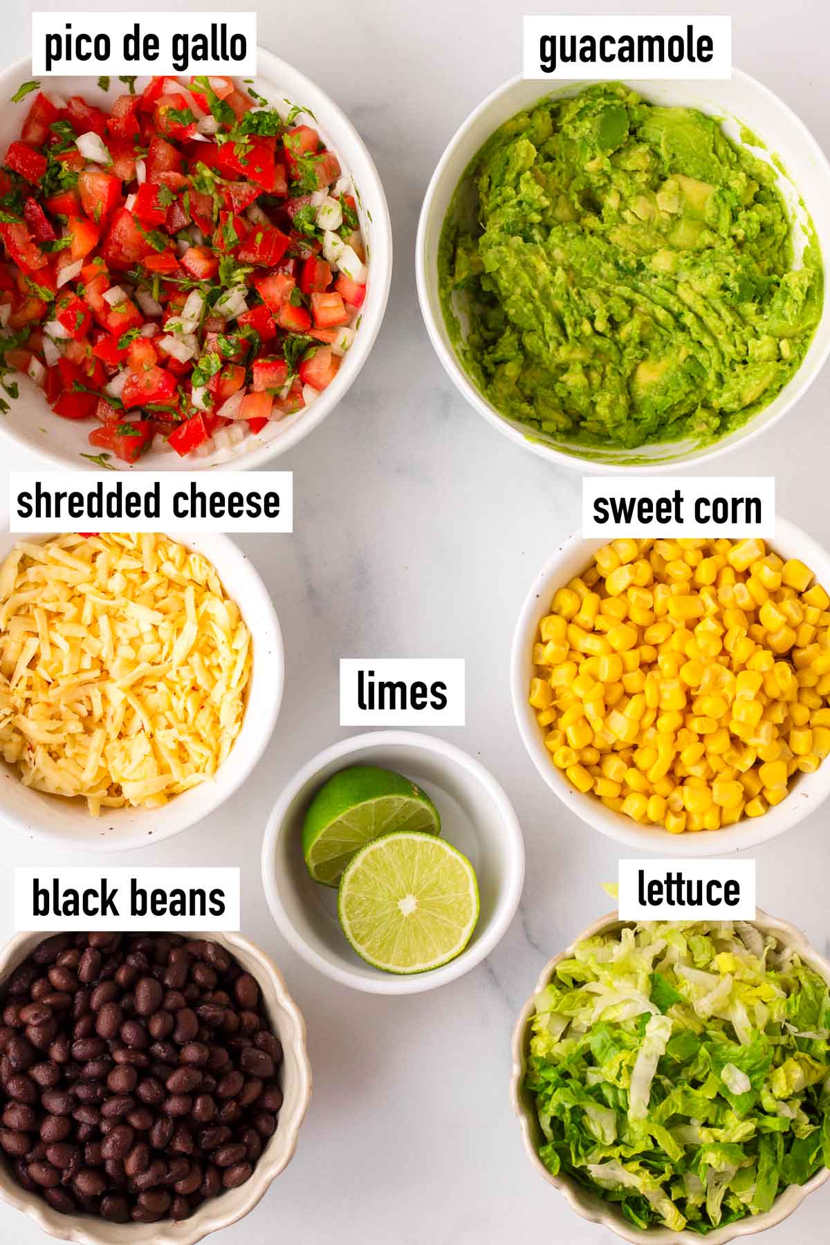 labeled ingredients for toppings