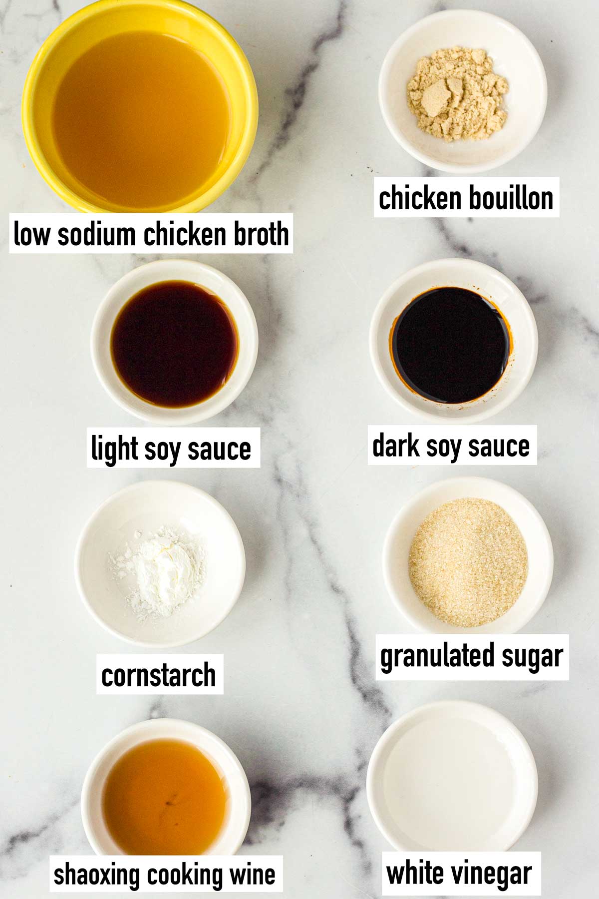 labeled ingredients for the sauce
