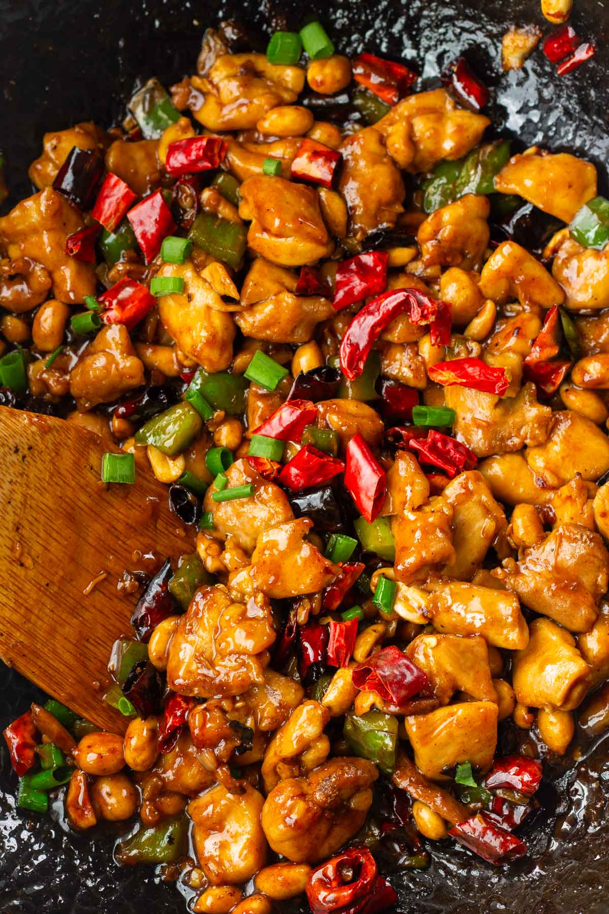 kung pao chicken in wok