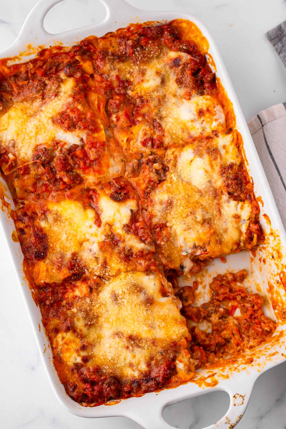 lasagna with no boil noodles on baking pan