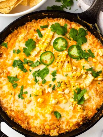 skillet mexican street corn dip with garnish