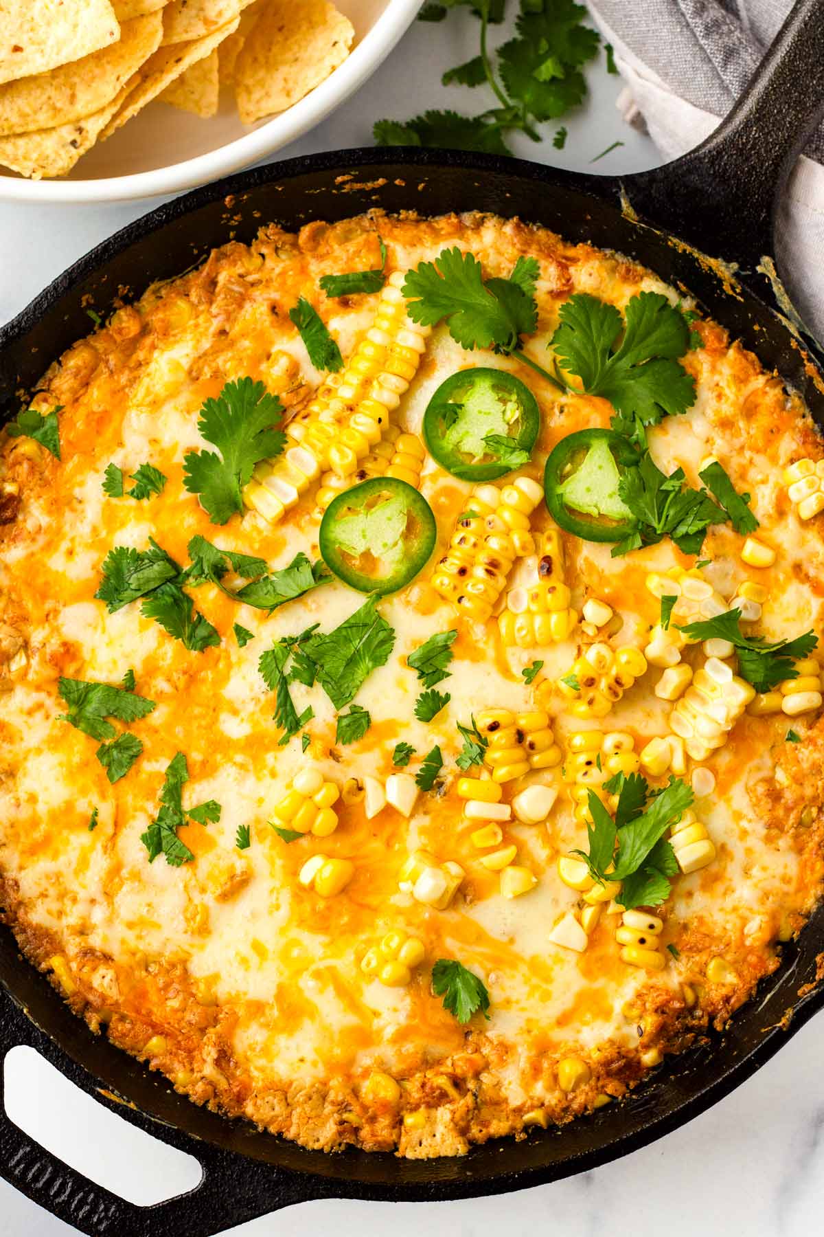 skillet mexican street corn dip with garnish