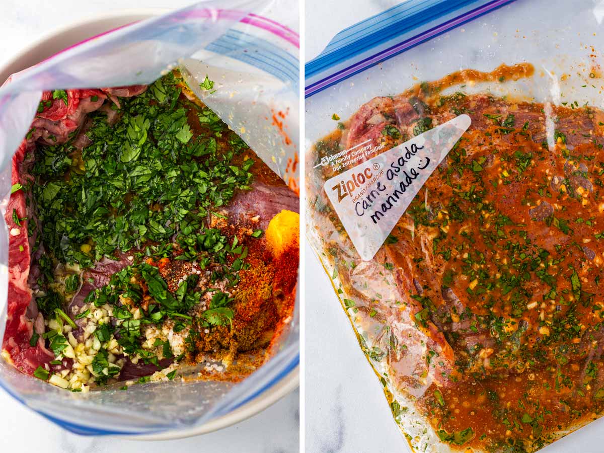 flank steak marinating in bag
