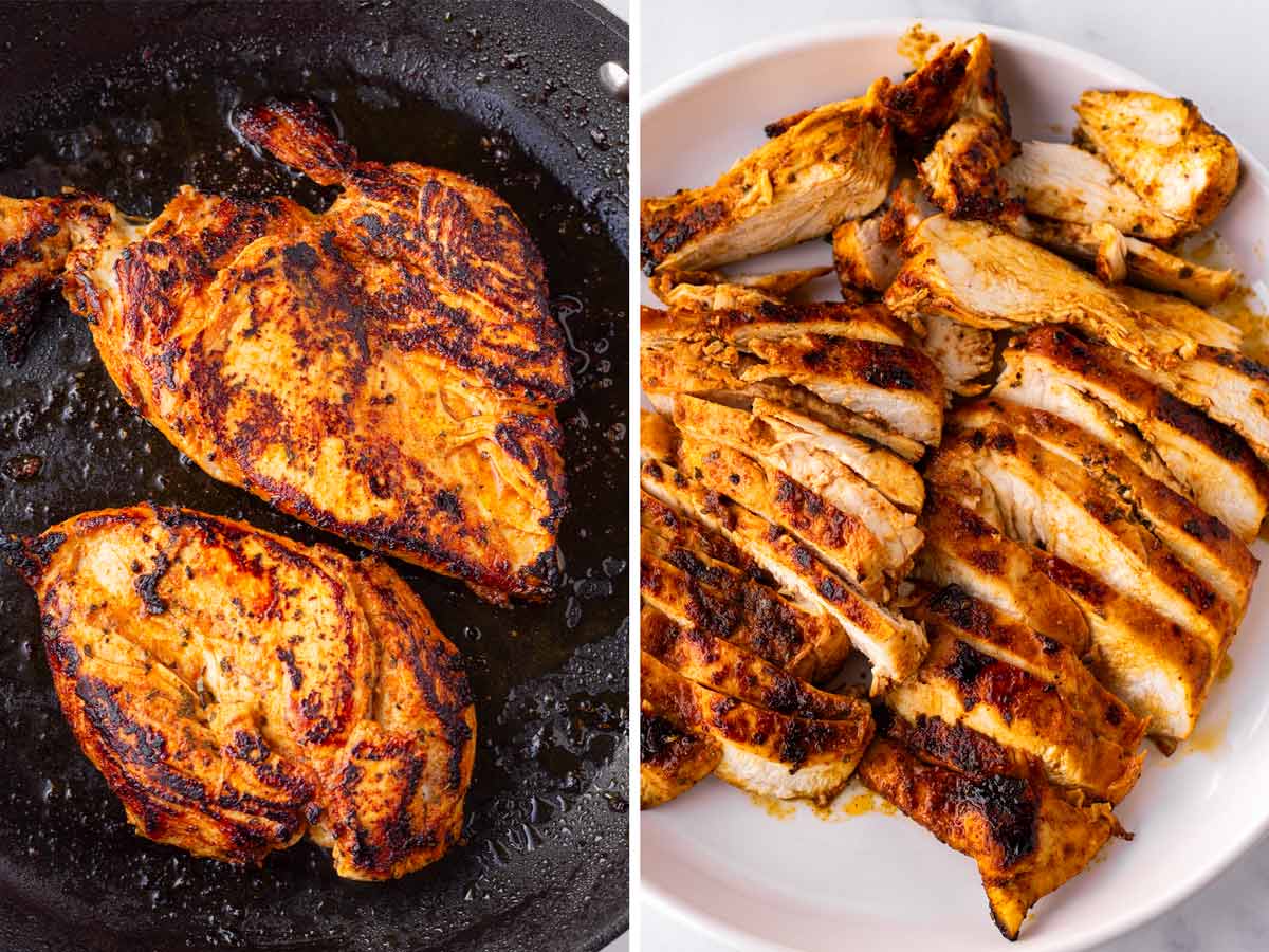 cooked and sliced chicken